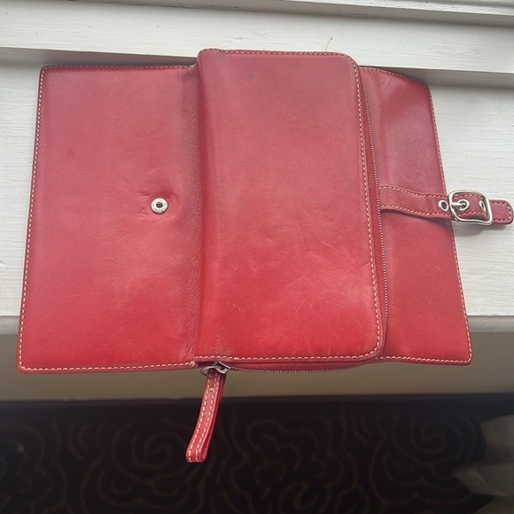 Coach Long Red Leather Trifold Clutch Wallet - Picture 7 of 12